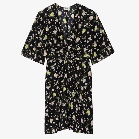 NWT Zadig & Voltaire Rozom Soft Crinkle Roses Dress Size L - Picture 2 of 16